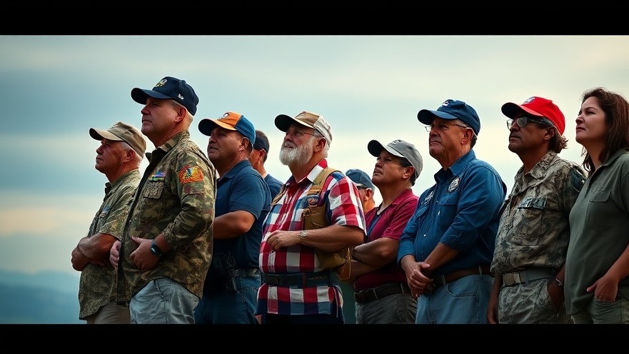 A powerful image of a diverse group of U.S. veterans standing together, each expressing a range of emotions—hope, concern, and resilience—as they look toward the horizon. The background features a soft blend of blues and greens, evoking tranquility and healing.