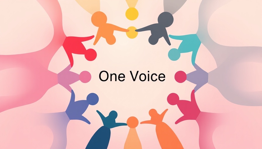Minimalistic book cover, abstract colorful figures forming a circle, centered title 'One Voice', soft pastel background, digital illustration, clean and modern layout, high resolution, soft lighting